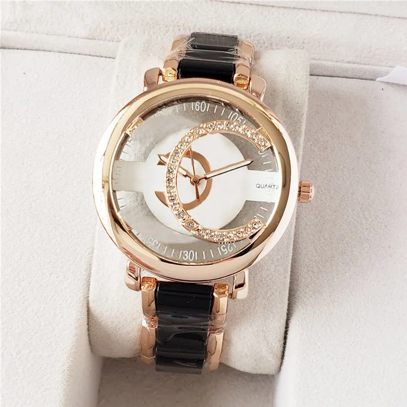 Mode Volledige Merk Horloges Vrouwen Meisje Hol Kristal Diamant Stijl Stalen Band Quartz Luxe Logo Klok CH 07