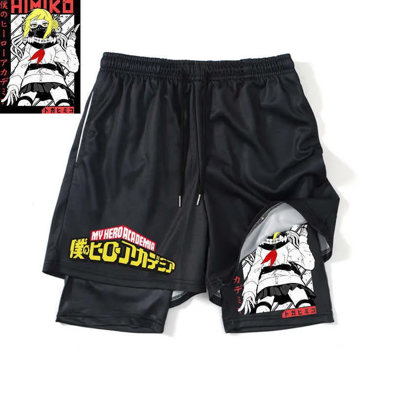 Mäns shorts anime min hjälte accademia 2 i1 prestanda shorts till gymmet fitness män kvinnor sommarmask snabb torr bakugou tryck sport shorts j230503