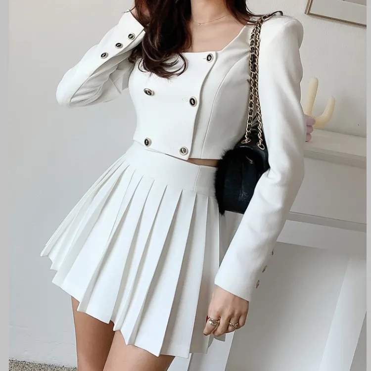 Korean Chic Spring Fashion Two Piece Skater Dress Set For Women High Quality Short Crop Top And Pleated Mini Skirt Perfect For Office And Sweet Days Style 230503 From Kong02 67.72 DHgate.Com