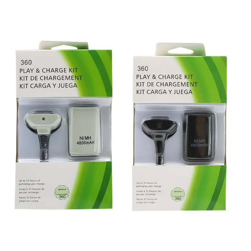 4800mAh استبدال حزمة البطارية حزمة تشغيل مجموعة الشحن لـ Xbox 360 اللاسلكية جهاز التحكم Xbox360 Gamepad Charger Cable Data Cable Black