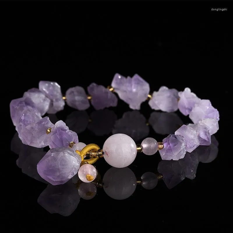 Strand Natural Stone Amethyst Rough Beaded Bracelet For Men Women Healing Crystal Gem Lucky Fashion Couple Jewelry Gifts