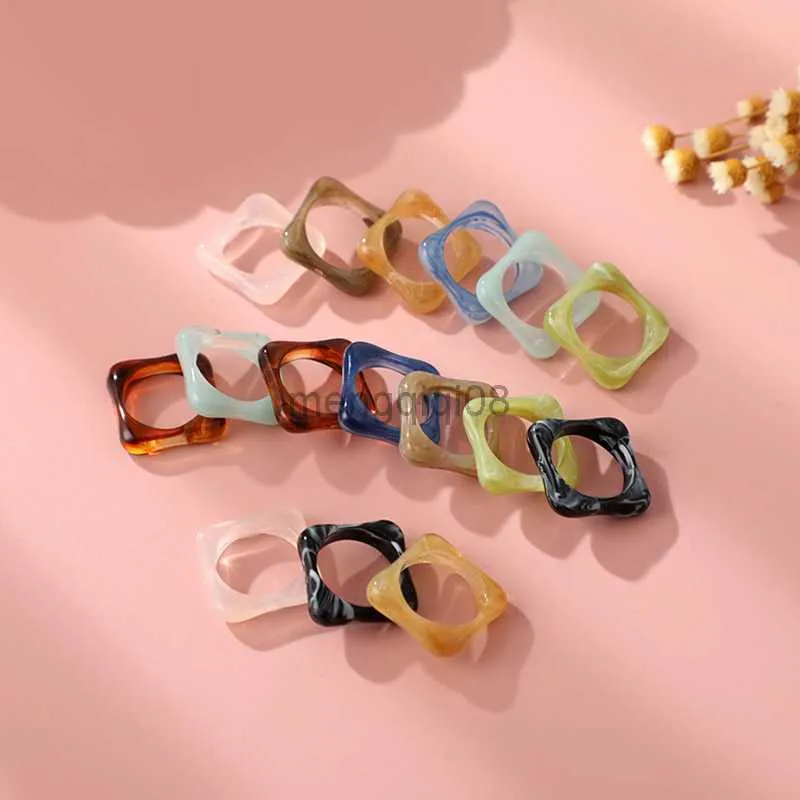 Band Rings Colorful Resin Acrylic Women Transparent Round Square Set Vintage Geometric Korea Beads Trendy Jewelry Gifts Y23