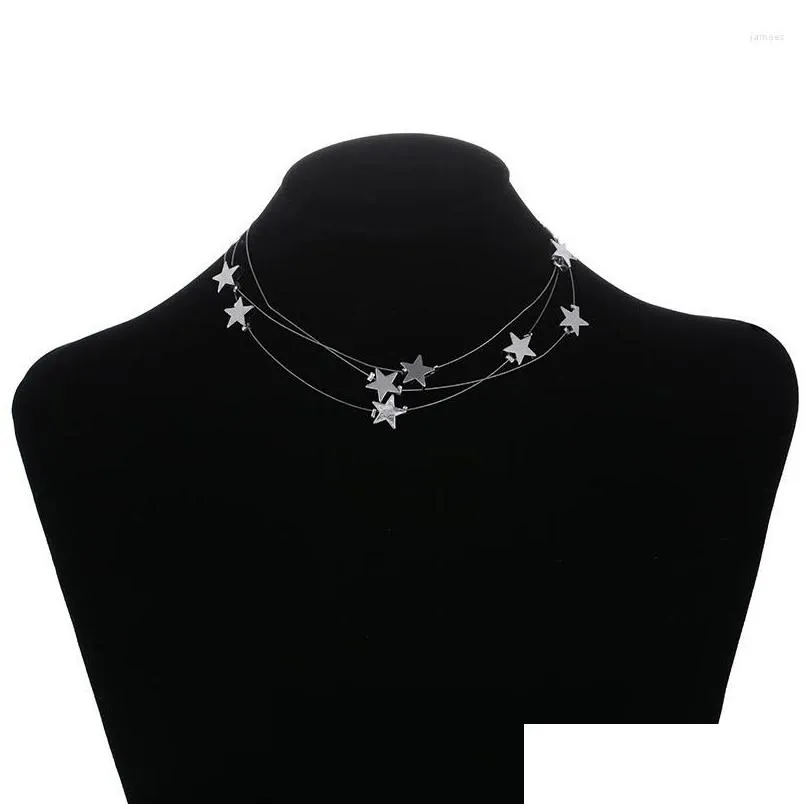 Chaînes Sier Couleur Chaîne Minuscule Étoile Collier Ras Du Cou Pour Femmes Bijou Colliers Pendentifs Simple Boho Superposition Chokers Chockers D Dhgarden Dhqrl