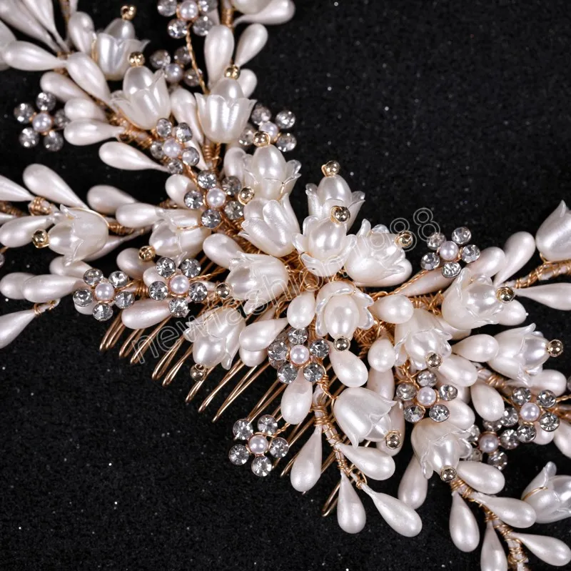 Pearl Wedding Hair Comb Tiaras For Women Crystal Bead Alloy Hairpin Girls Prom Hair Clips Charm Bridal Hair Jewelry