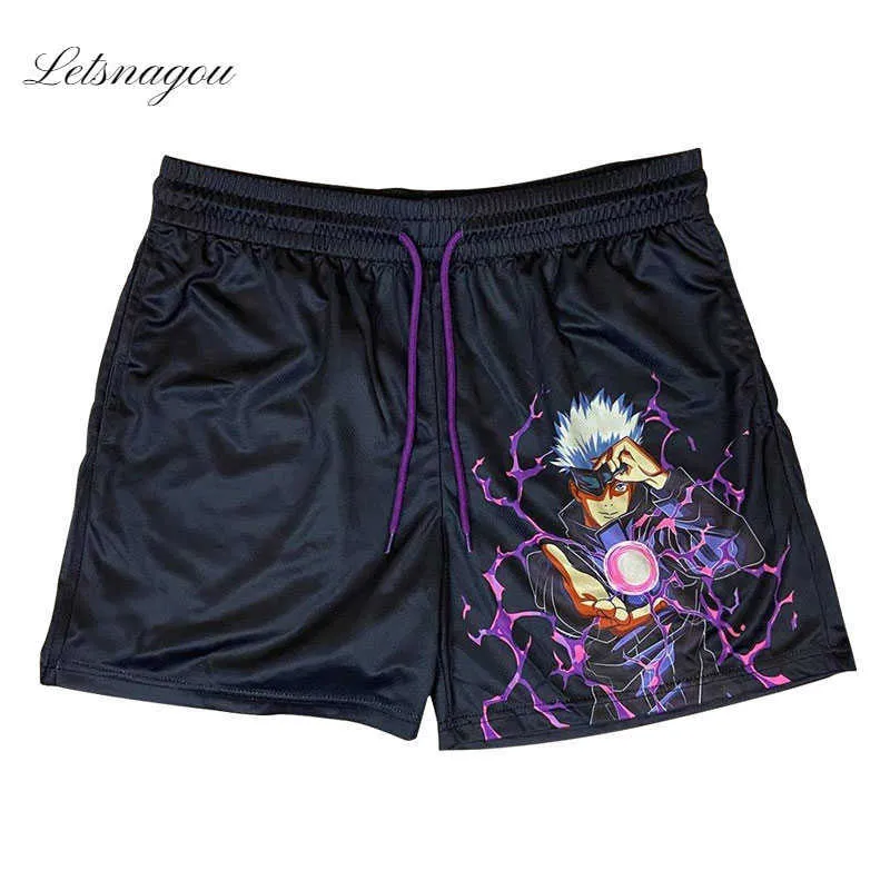 Shorts masculinos anime jujutsu kaisen shorts homens mangá shorts shorts ginásticos satoru gojo 3d impressão rápida malha seca shorts de tábua de grandes dimensões j230503