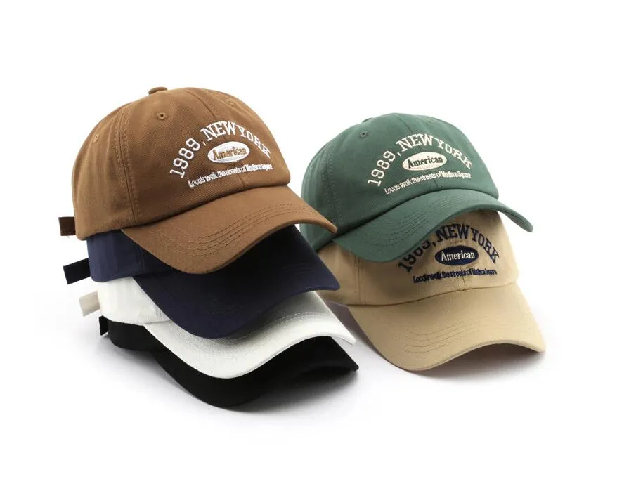 Outdoor Men and Woman's Baseball Caps verstelbare casual geborduurde 1989 New York American Cotton Sun Hats Unisex Solid Color Visor hoeden
