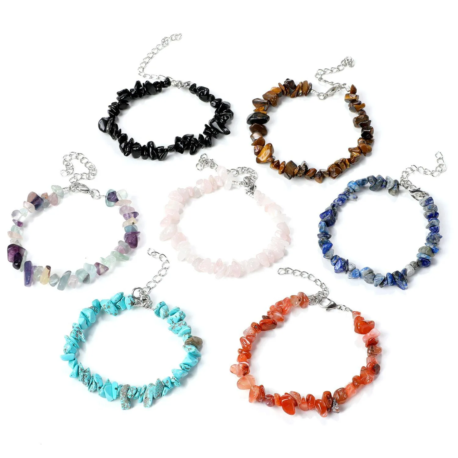 Charm Bracelets Lots Irregar Natural Gem Stone Bracelet Chip Beads Nets Fluorite Amethyst Rose Crystal Quartz Bangles For Women Drop Dhznx