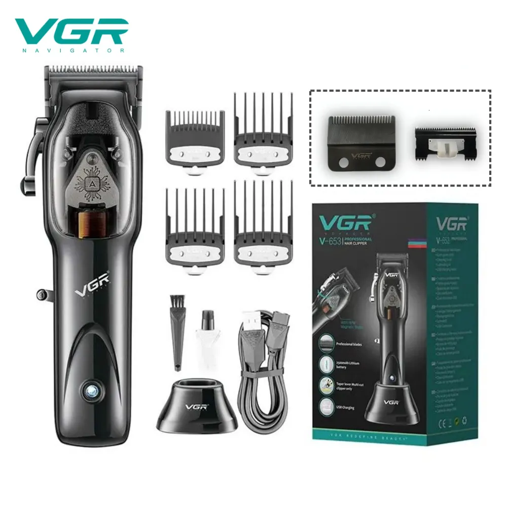 Hårtrimmer VGR Hair Clipper Professional Barber Hair Cutting Machine Electric Hair Trimmer Justerbar frisyrmaskin Clipper för män V-653 230428