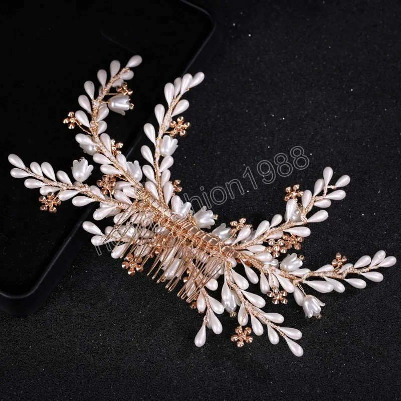 Pearl Wedding Hair Comb Tiaras For Women Crystal Bead Alloy Hairpin Girls Prom Hair Clips Charm Bridal Hair Jewelry