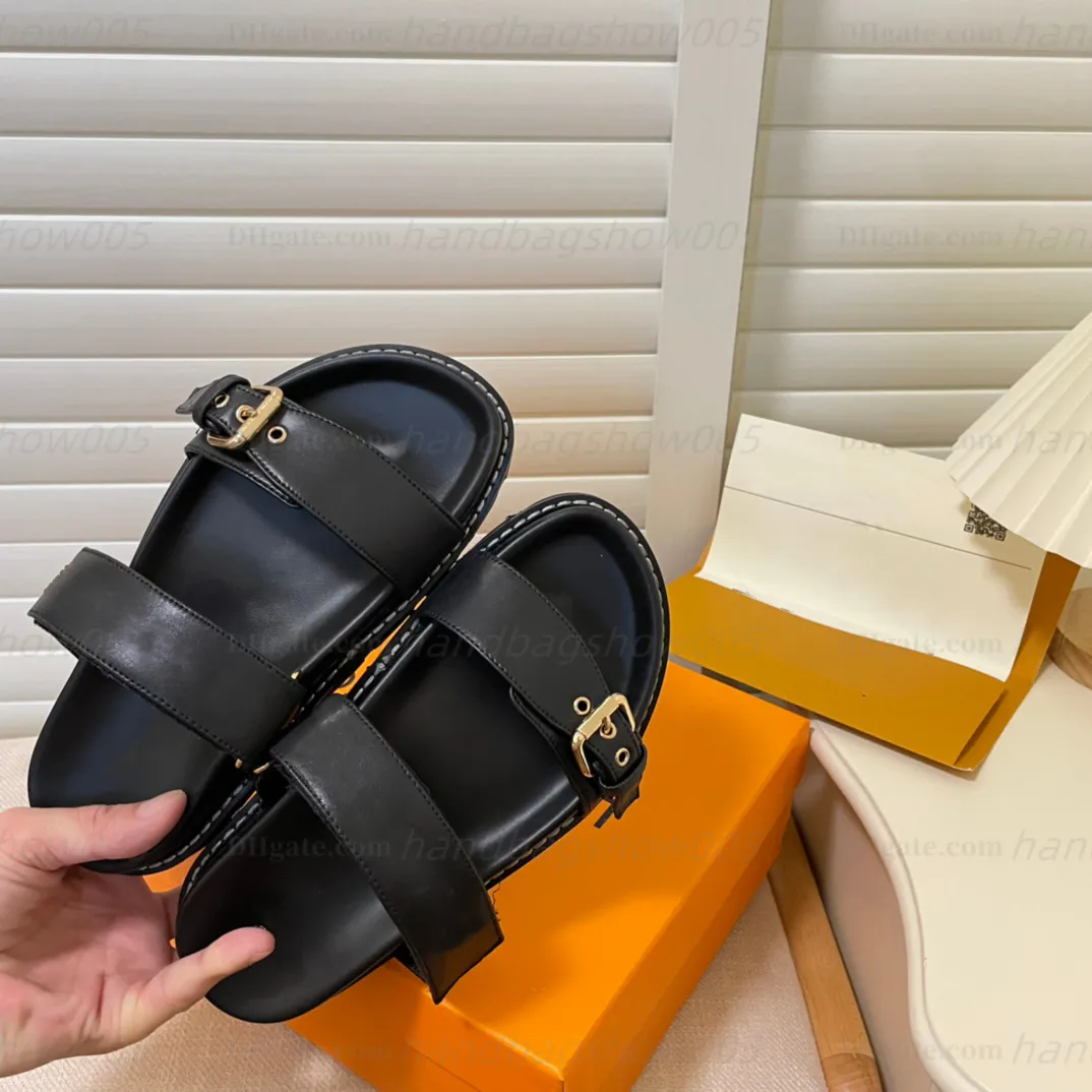 Novidades Chinelos Sandálias Luxo bom BOM DIA FLAT MULE Senhora Senhores flor velha Lona estampada 2 Tiras com Correias de Couro Ajustadas sandálias chinelos