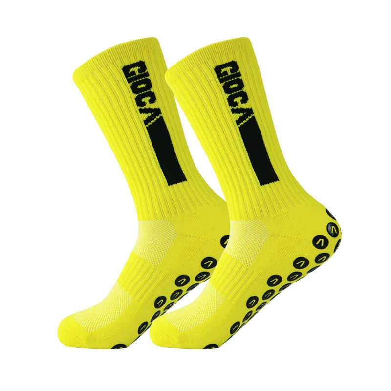 Anti Slip Neon Yellow Soccer Socks With Non Skip Grip Pads For