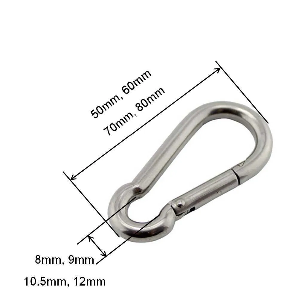304 Stainless Steel Snap Spring Hook Carabiner Snap Link Clip Set