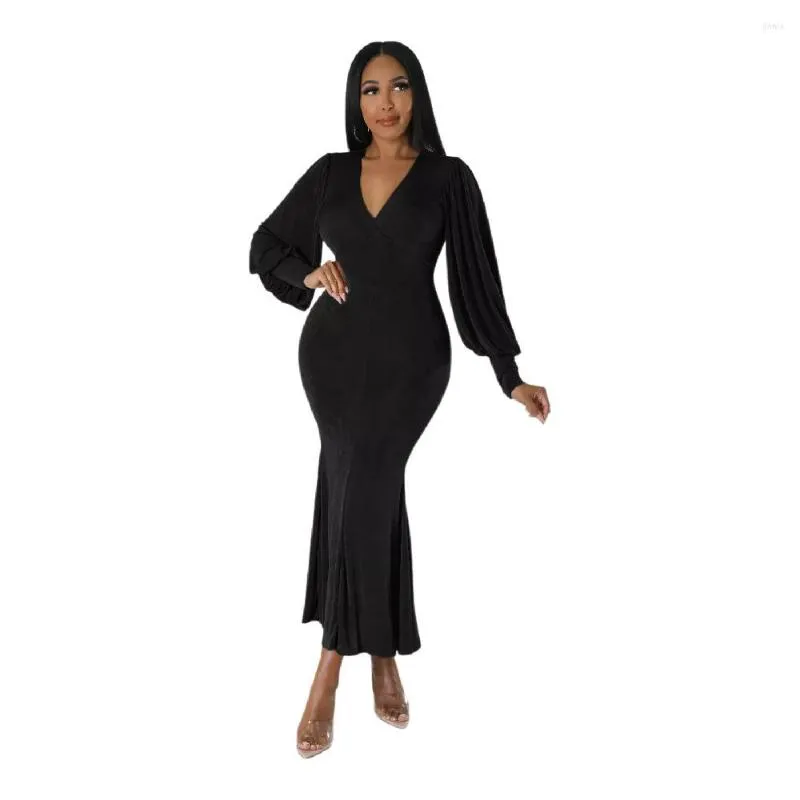 Womens Casual Autumn Dress Long Maxi V Neck Lantern Sleeve Empire Waist  Ankle-Length Polyester from Dhgate Basic & Casual Dresses - price 33.77