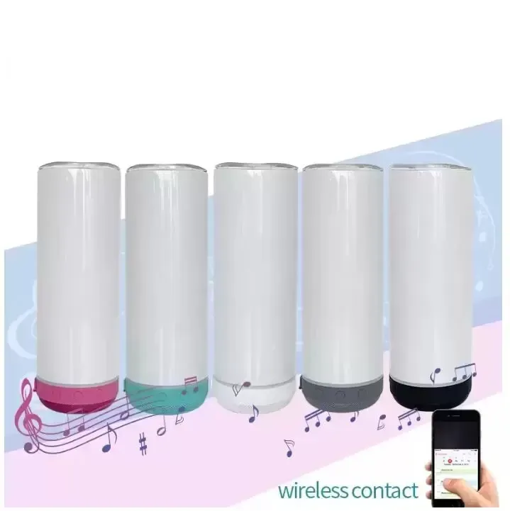 20oz Sublimation Speaker Tumblers Rechargeable Wireless Bluetooth Cups Waterproof Stainless Steel Vacuum Insulated Mugs Smart Music Bluetooth Coffee Cup