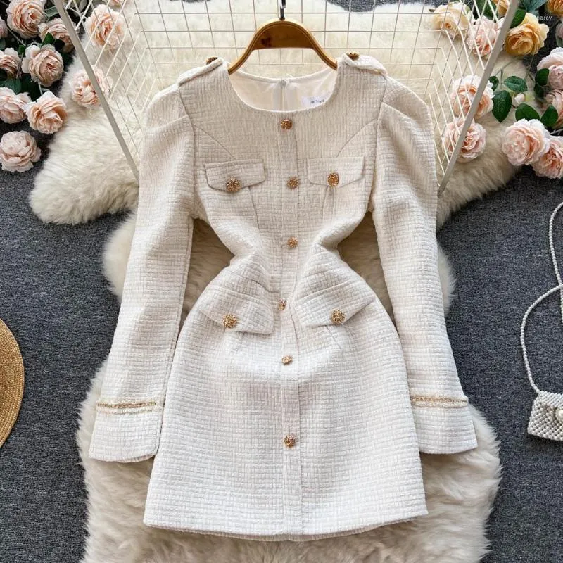 Womens Tweed Dress With Long Sleeves And Gold Buttons  A Line Formal Party  Dress For Spring Events From Julia_dress, $36.28 In Bulk | DHgate.Com