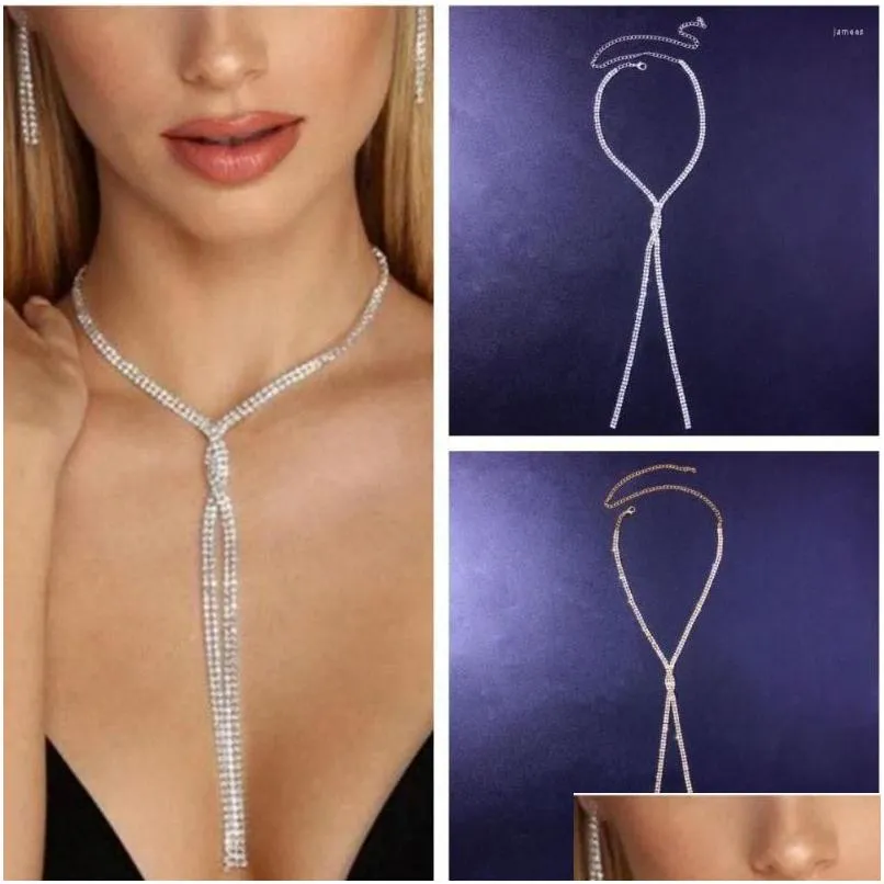 Chains Y Long Crystal Double Layers Harness Necklaces Chain Women Necklace Body Jewelry Rhinestone Tassel Drop Delivery Penda Dhgarden Dhjhz