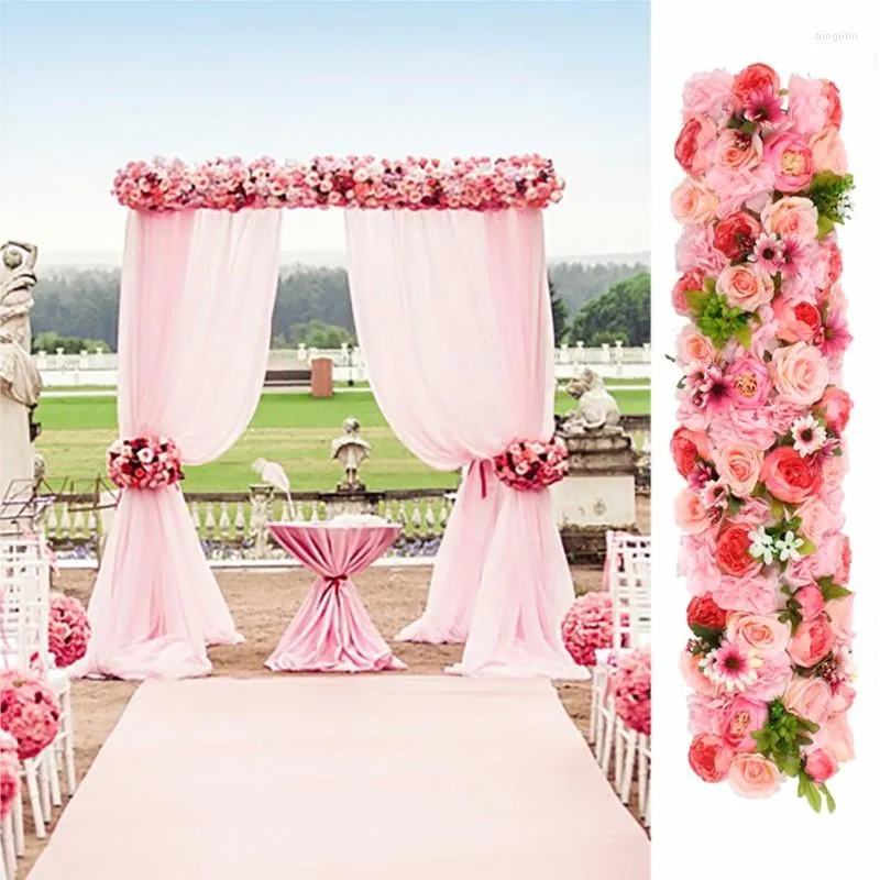 Decoratieve bloemen 3 meter lengte kunstmatige zijden roos bloemstrip bruiloft achtergrond podium decor pavillion decoratie