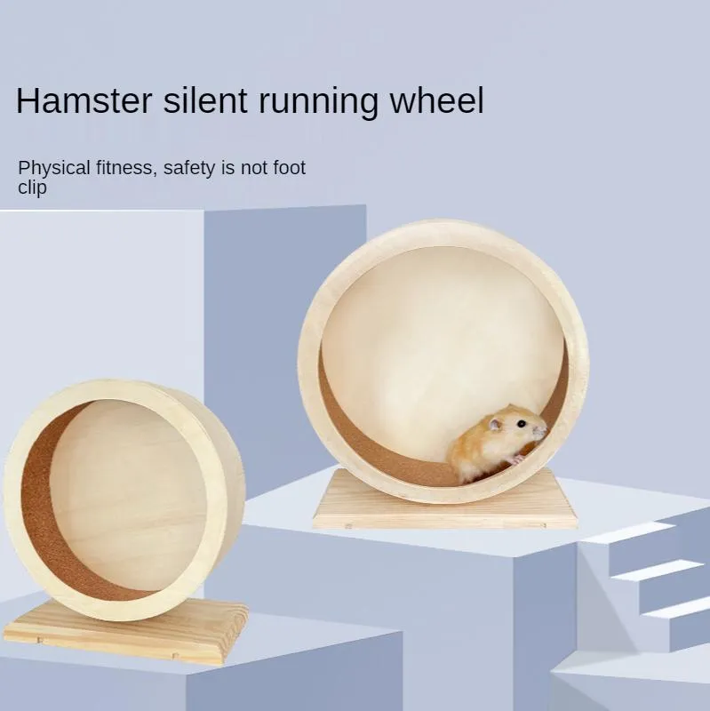 Wheels Nouveau silencieux en bois Hamster roue de course naturel rouleau roue exercice jouet ours d'or nain Rat Chipmunk animaux jouets fournitures pour animaux de compagnie