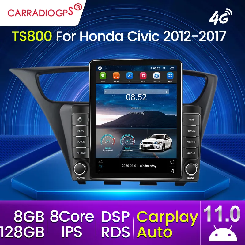 2din Android 11 Araba DVD Radyo Honda Civic Hatchback 2012-2017 Carplay 2 DIN DVD Kafa Ünitesi için