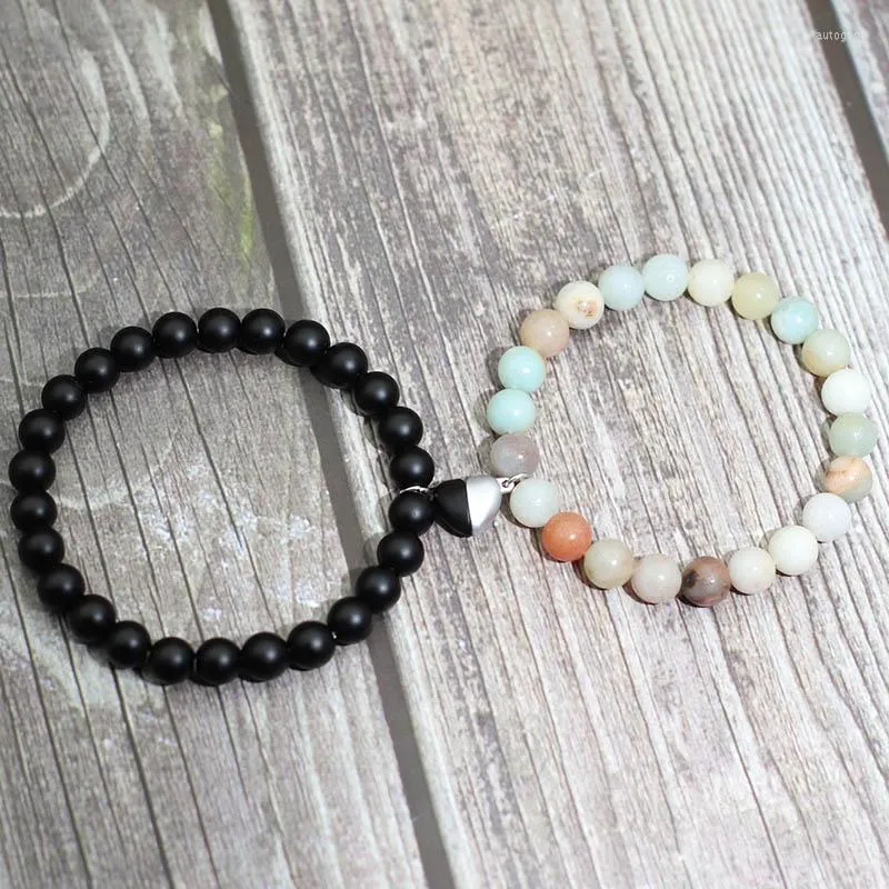 Strand Yin Yang Heart Bransoletka magnetyczna Zestaw Naturalne koraliki Kamienna para Braclet Dopasowanie Walentynki Prezent biżuterii dla miłośników Brasle