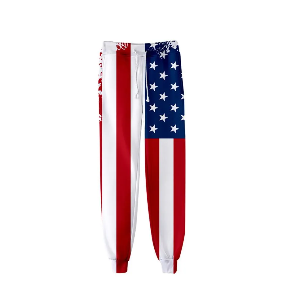 Pants USA Flag American Stars and Stripes 3D Printed Trousers Kids Män Kvinnor Lossa Pant Halloween för unisex Pants Cosplay Costume