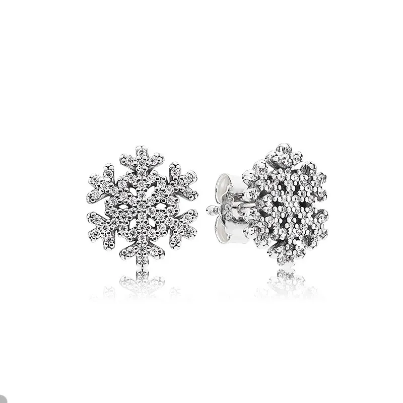 Sparkling Snowflake Stud Earring för Pandora 925 Sterling Silver Wedding Party Jewelry for Women Sisters Gift Crystal Diamond Luxury Earrings With Original Box