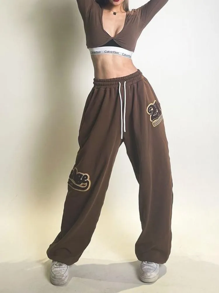 Capris Qweek Y2K Brown Jogging Sweatpants Kobiety HARAJUU HIP HOP KPOP Baggy Track Pants Ognitarsed Streetwear Hippie szeroko nogi sport