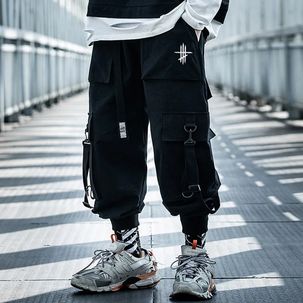 Pantalon AOGZ Hip Hop Techwear Cargo pantalon hommes Streetwear Harajuku pantalon tactique pantalon de Jogging pantalon de survêtement décontracté ample noir