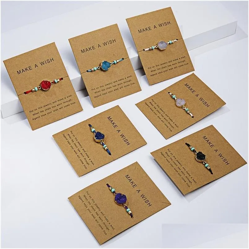 Charm Bracelets Friendship Make A Wish Druzy Drusy Resin Handmade Braided Rope Bracelet For Women Christmas Party Card Gift Drop Del Dhcyu