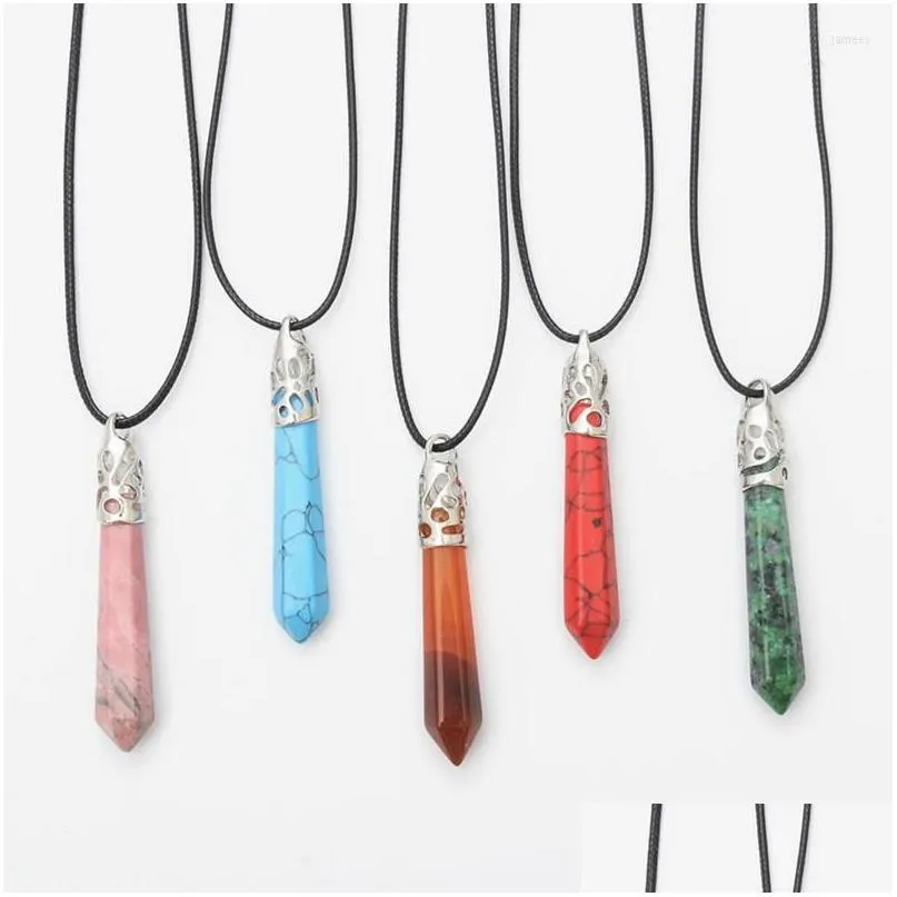 Chaînes Pierre naturelle Colonne hexagonale Colliers en cristal Bijoux de mode Femmes Agates Pendentif 2023 Déclaration Collier Bohème Dhgarden Dhlnm