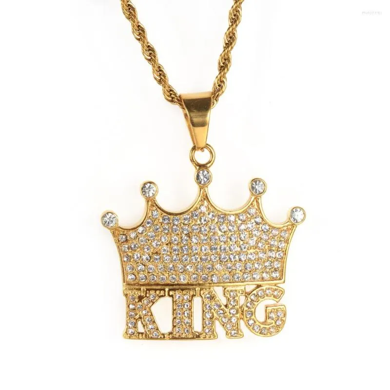 Anhänger Halsketten Iced Out Bling Crown Letter KING Halskette für Männer Goldfarbe Edelstahl CZ Hip Hop Herrenschmuck Tropfen