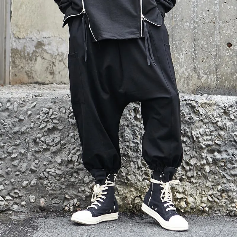 Pantaloni da uomo stile giapponese nero sciolto casual cavallo basso pantaloni harem maschio streetwear punk gotico pantaloni a gamba larga pantaloni pantaloni sportivi