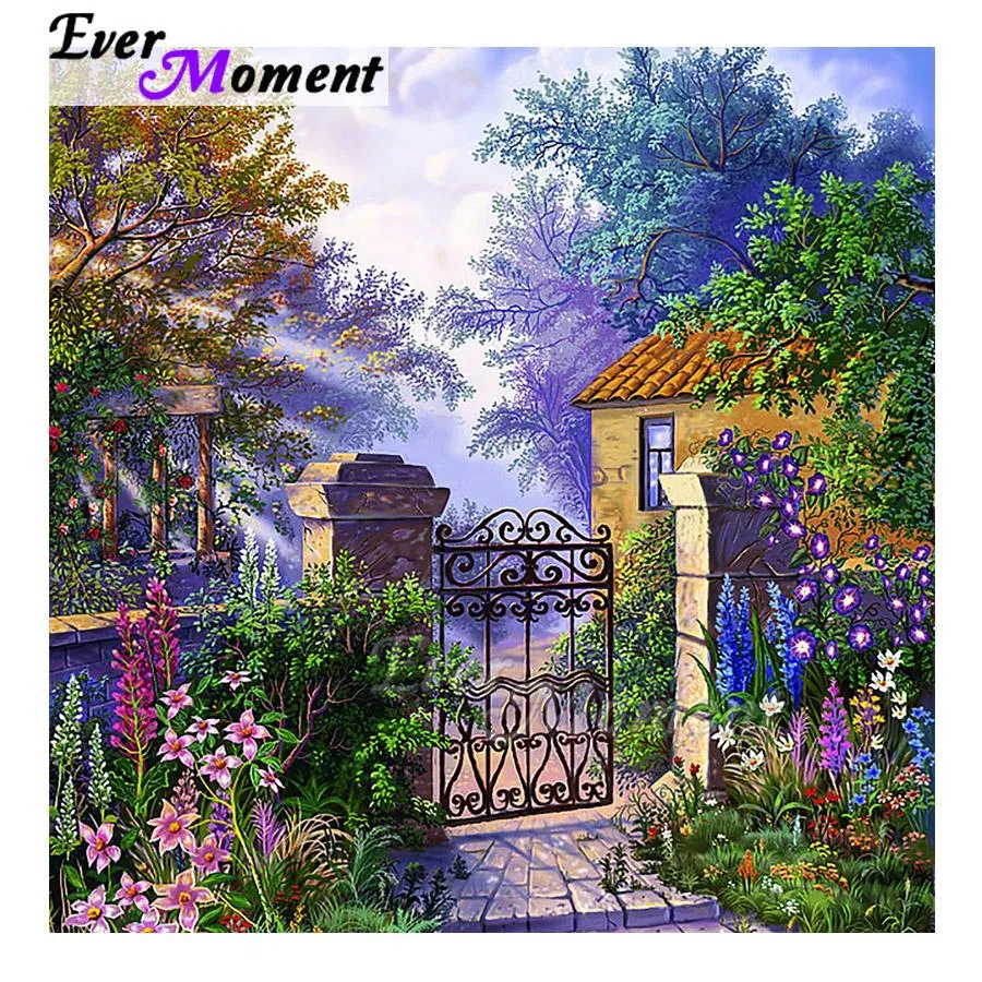 Stitch Ever Moment Diamond Painting Home Picture of Rhinestone House Porte de porte Fleur pleine carrée Round Drill Round Diamond Broderie ASF1634