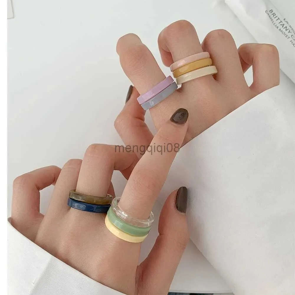 Vintage Korean Fashion Women Silicone Rings Colorful Acrylic Resin