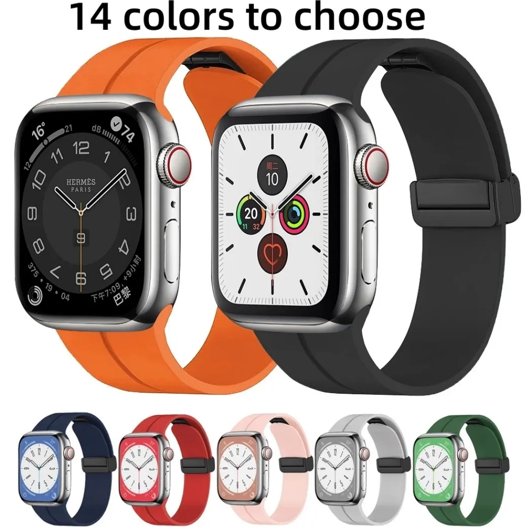 14 色のシリコンストラップ Apple Watch バンド超 49 ミリメートル 45 ミリメートル 44 ミリメートル 42 ミリメートル 41 ミリメートル 40 ミリメートル 38 ミリメートル磁気ブレスレットベルト iWatch シリーズ 8 7 6 5 4 3 SE バンド