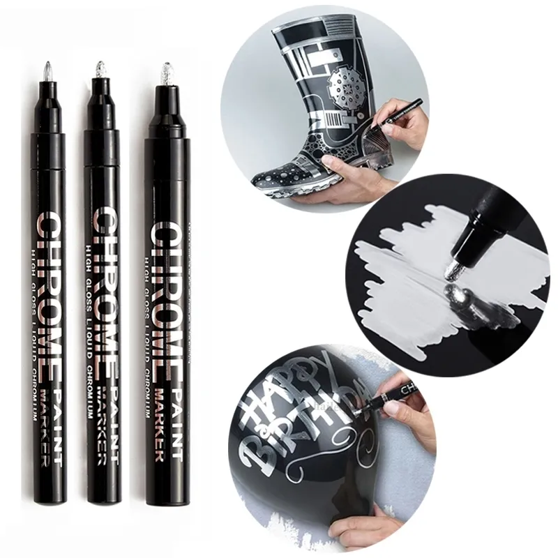 Marcadores Haile Liquid Mirror Marker Silver Pen Diy Reflexive Paint S Crome acabamento Metallic Art Craftwork 230503