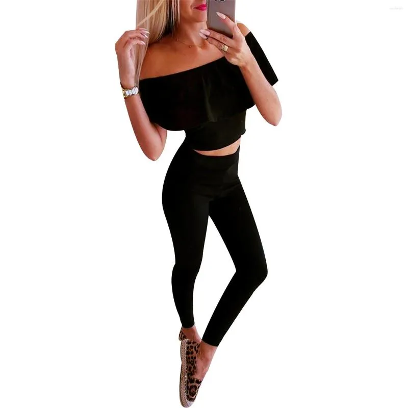 Gym Kleding Women Casual Summer Two Piece Outfit 2023 Tops Long Pants Set slank fit pakken voor damesjachtkleding