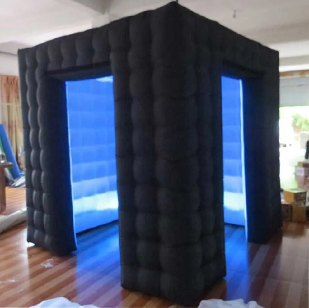 5mh Free ship custom beautiful square black inflatable photo booth Photobooth wedding party tent enclosure with 2-doors