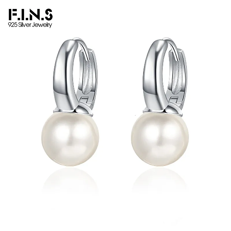 Dangle Chandelier F.I.N.S S925 Sterling Silver Crystal Pearl Earrings Round Circle Small Hoops Piercing Ear Buckles For Women Fine Jewel 230428