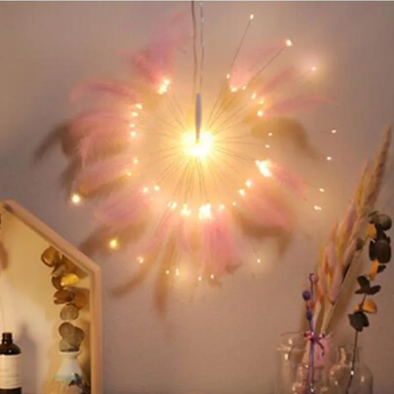 Cordes Télécommande Plume Feux D'artifice Guirlande Lumineuse DIY Suspendu 100LEDS Led Guirlande Lumineuse Lanterne Fête De Noël Maison Chambre DecorLED