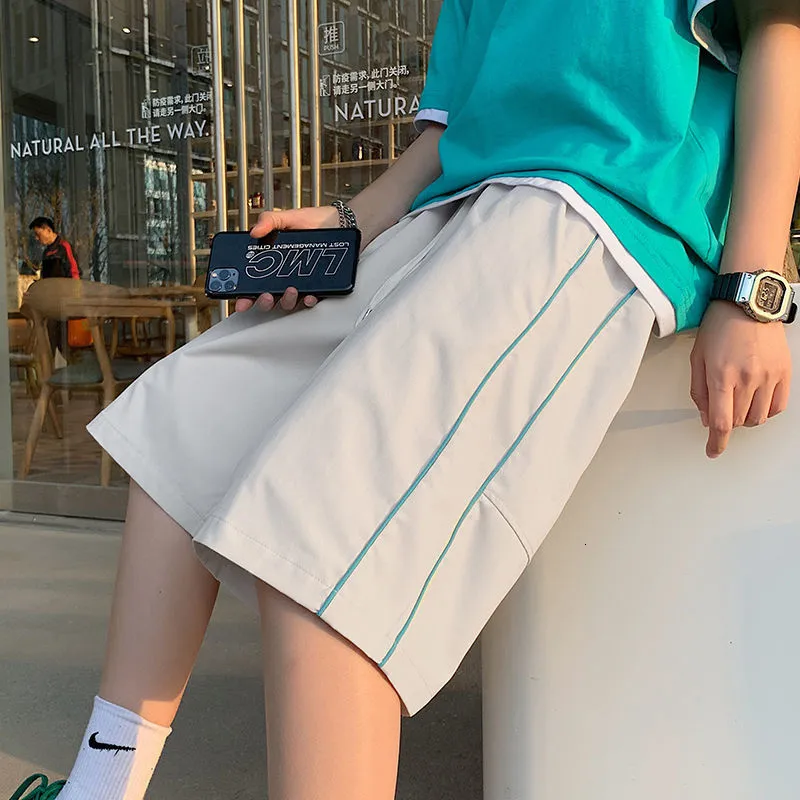 Heren shorts nostamal zomerstrip mannen casual shorts Harajuku oversized mannelijke sport korte broek knie lengte elastische taille strandbroeken 230503