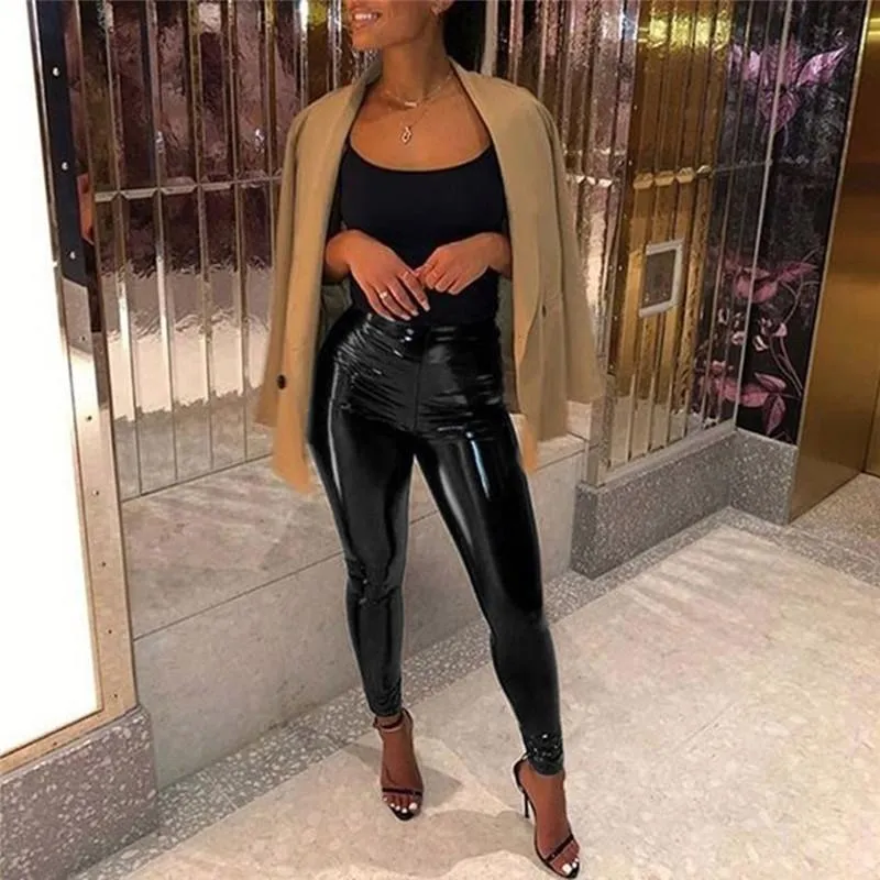 Ladies black pvc shop trousers