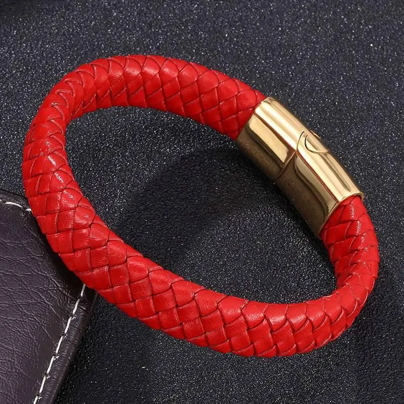 Red braided leather charm bracelet hot sale