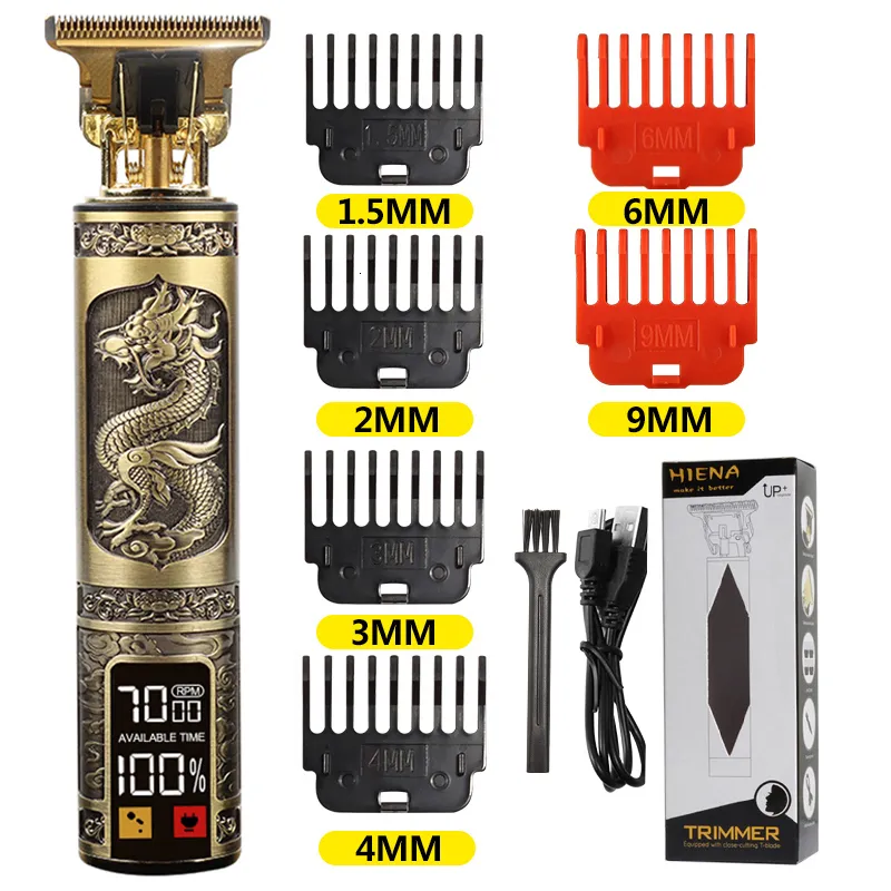 USB Electric Hair Clipper Trimmer LCD All In One Gold Light Head Recharregeable Clipper Huile Head Hair Scarbing Graving Razor pour hommes