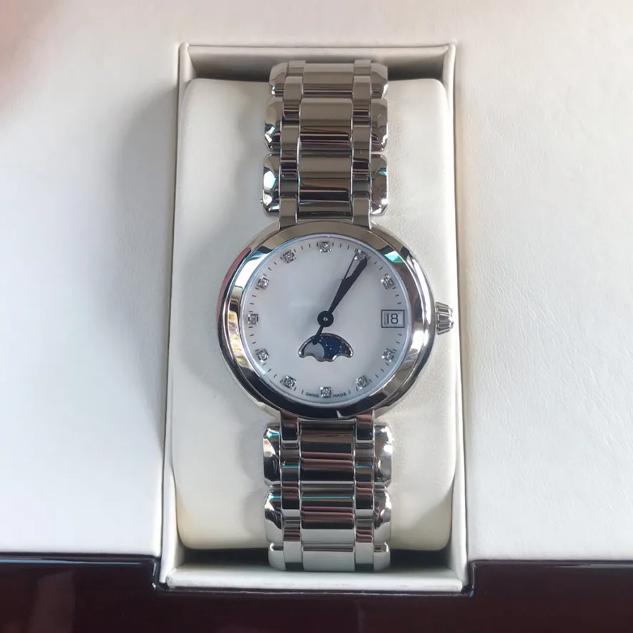 Women s Luxury Brand Pearl Beimu Dial Watch 30mm Quartz L296 Movement L81154876 Moon Phase Watch with Sapphire Glass and Mirror Finish Steel Band