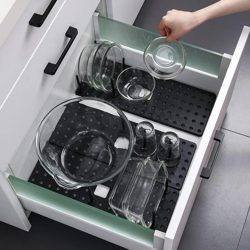 Organisation Kitchen Organizer Justerbar Dish Tork Rack Drawer Lagringshållare Skåp Plattan Bowl Lid Stand Drain Hylla Hemtillbehör