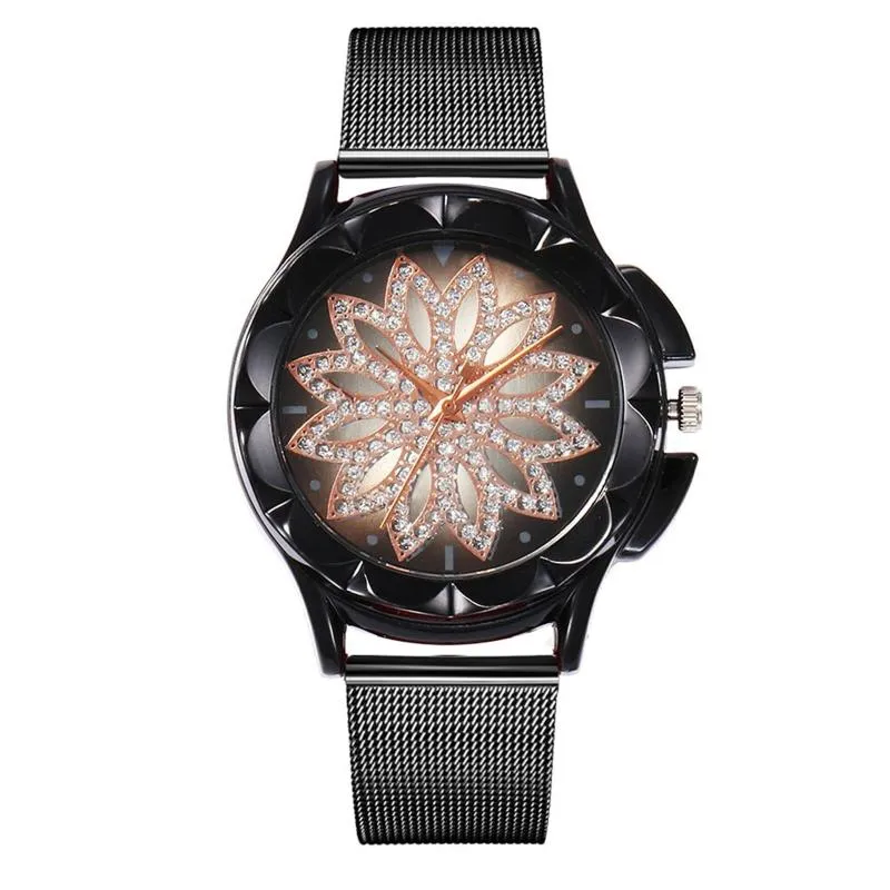 Zegarek Vansvar swobodny kwarc stal nierdzewna Zespół Kobiety Flower Rhinestone Watch Fashion Rose Gold Romantic Ladies Luksus