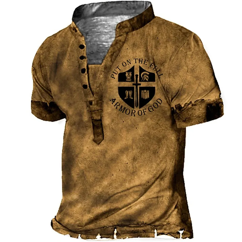Henley T-Shirt for Men: Rudder Graphic Pattern, Plus-Size, Stand Collar,  Daily Sports Tee