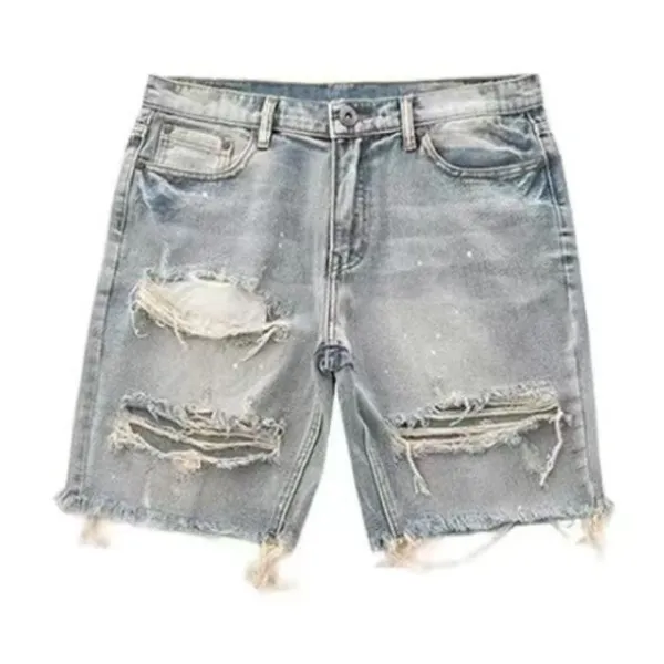 Diseñador para hombre Corto Jean Verano Denim Vintage Flaco Agujero High Street Wear Medio pantalón Longitud de la rodilla