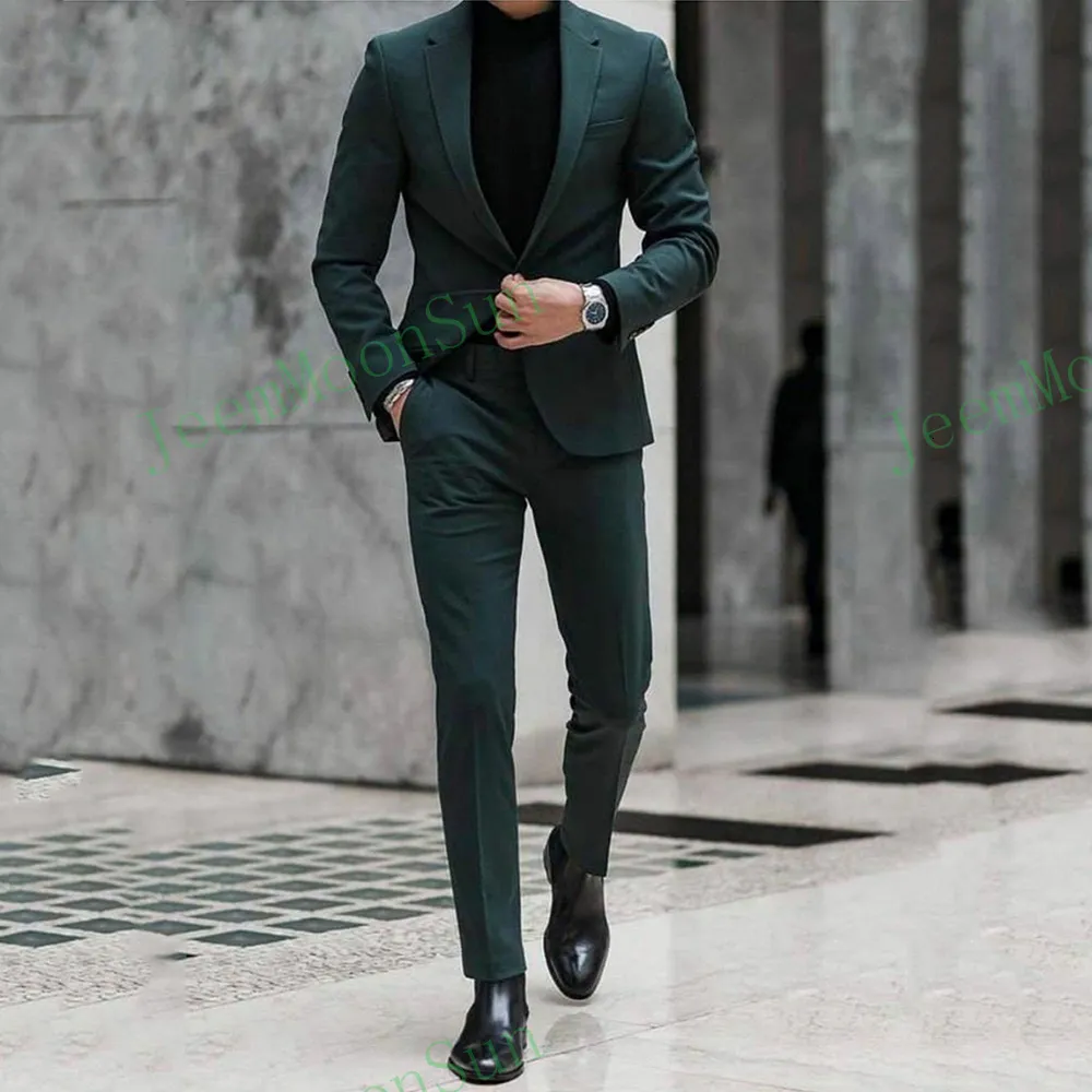 Mens Mens Green Velvet Suit Classic Dark Green Male Suits Notched
